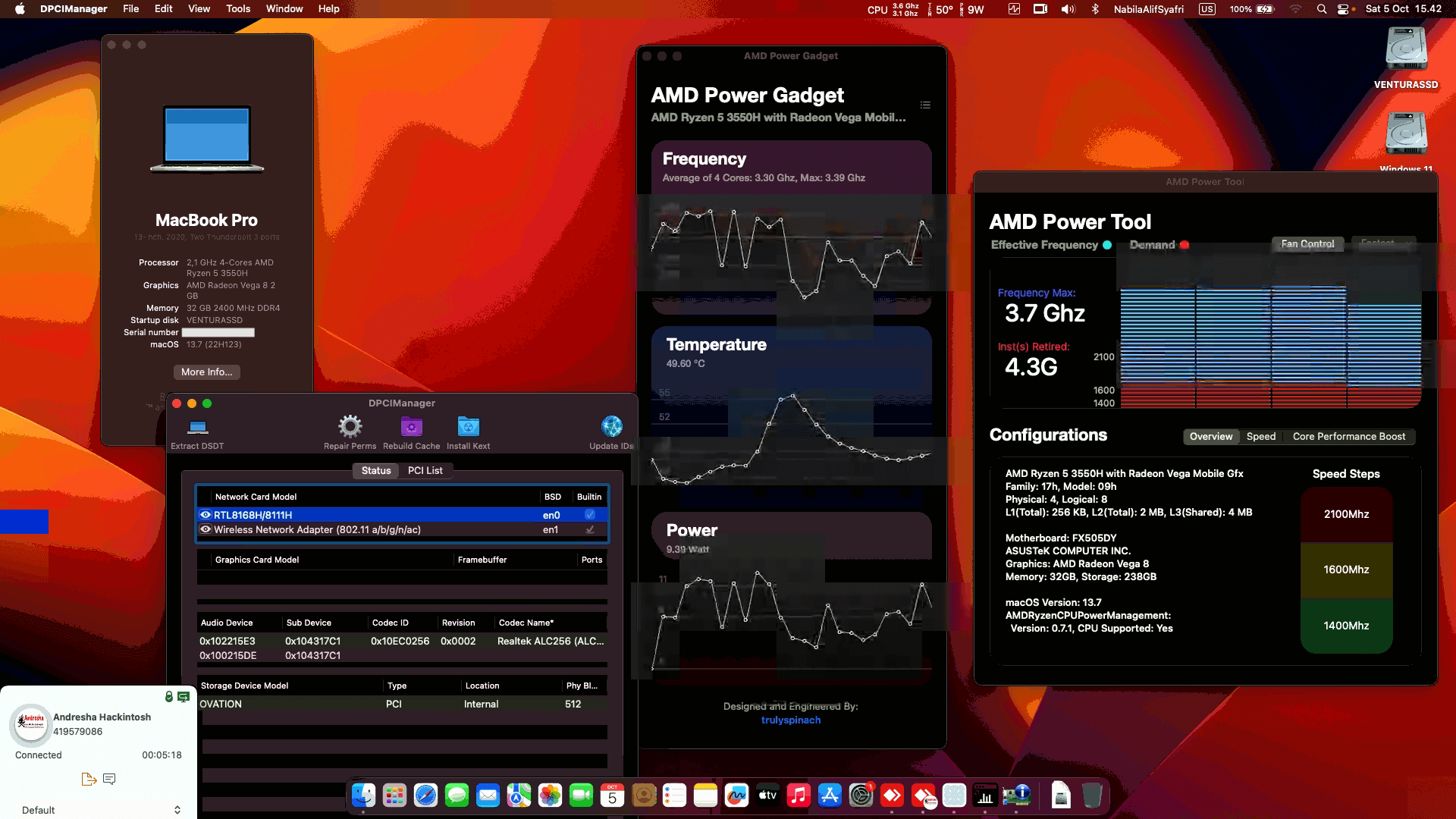 Success Hackintosh macOS Ventura 13.7 Build 22H123 in Asus TUF Gaming FX505DY-R5698T